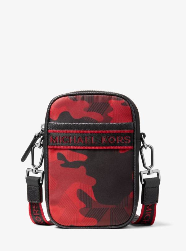 Panske Crossbody Kabelka Michael Kors Brooklyn Logo Tape Camouflage Printed Woven Smartphone Červené Viacfarebný - Tasky Michael Kors Akcia | ZGIJC-6041